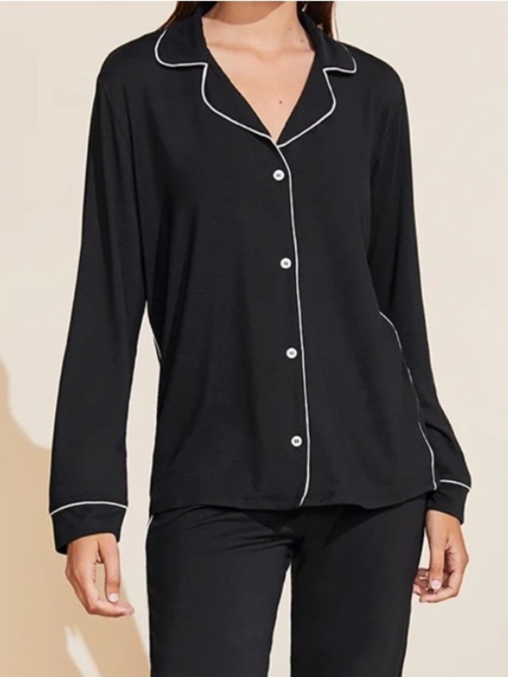 Eberjey Gisele Tuxedo Slim Long Sleeve Pajama Top Black White Size Medium